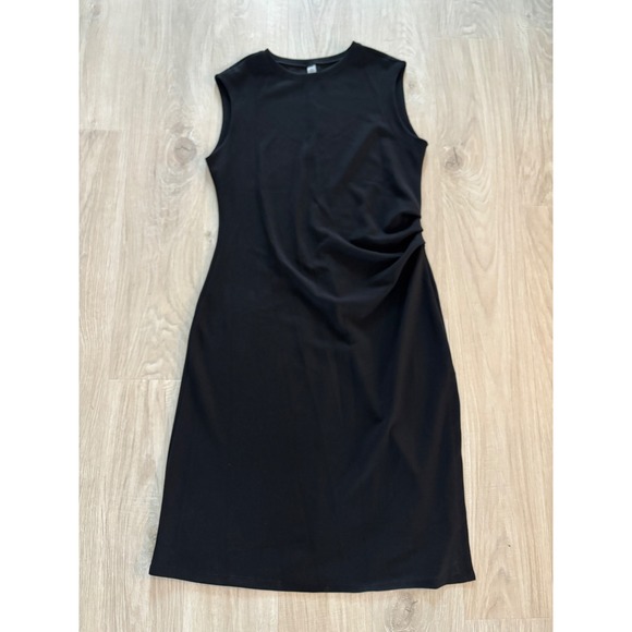 VSX Victoria's Secret Dresses & Skirts - VSX Midi Dress Women XXL Black Ruched Side Slit Sleeveless Crew Neck Draped